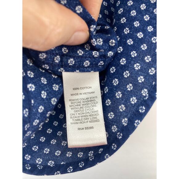 Express Men’s Medium Extra Slim Long Sleeve Solid Navy Collar Button Front Shirt - Picture 7 of 8